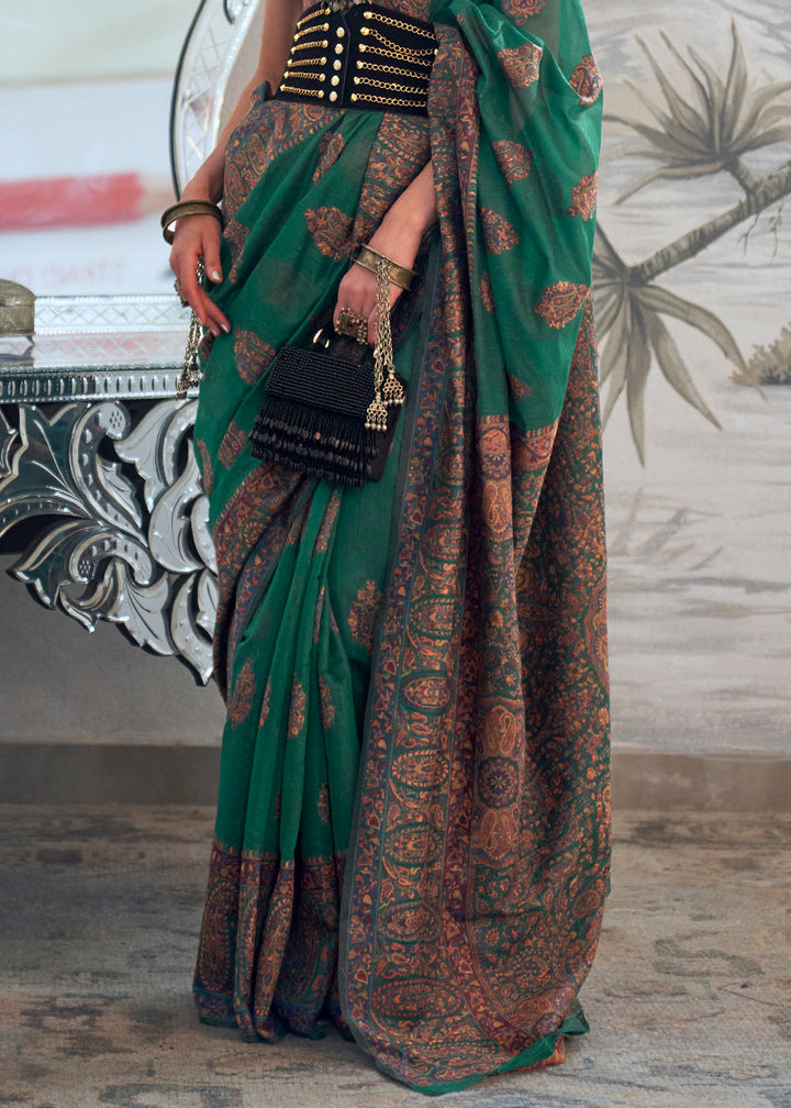 Garden Green Woven Kashmiri Saree