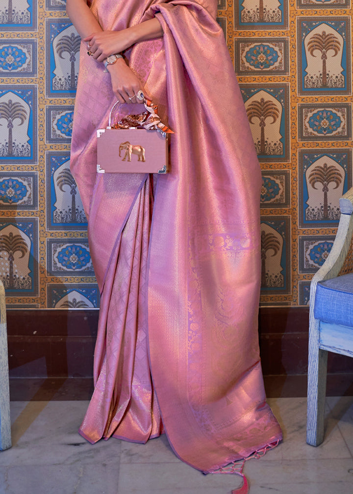 Flamingo Pink Woven Kanjivaram Silk Saree