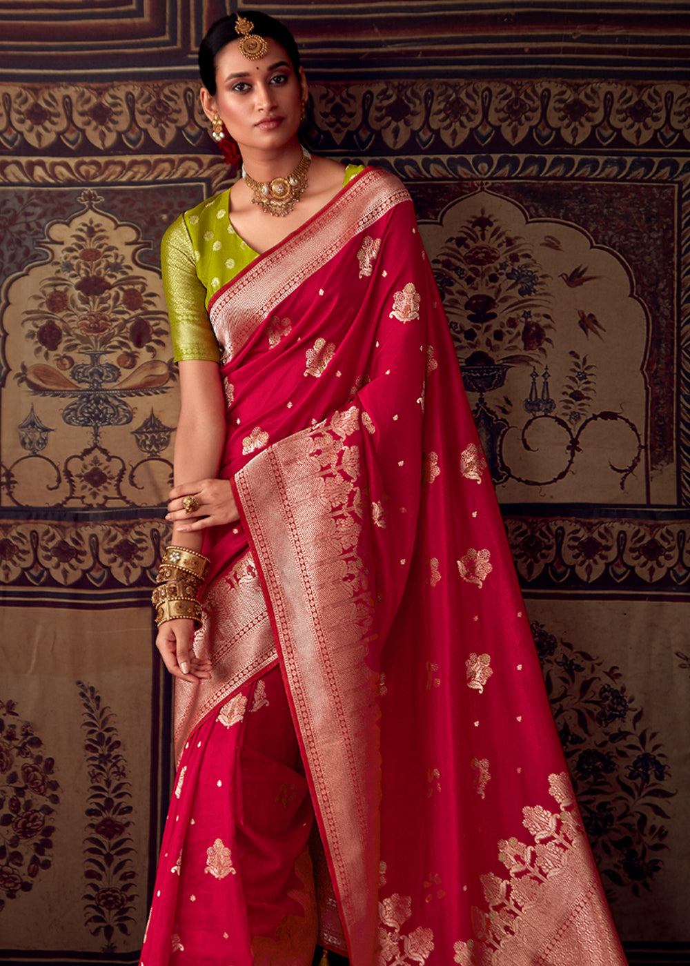 Bridal Red Woven Georgette Silk Saree