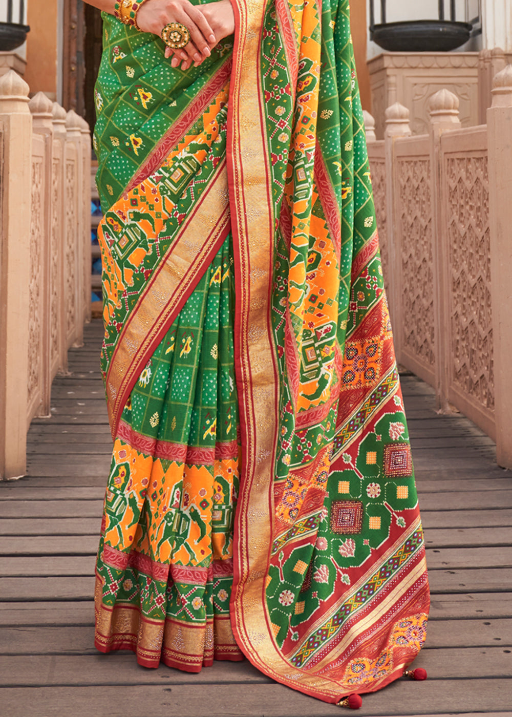 Forest Green Designer Patola Silk Saree