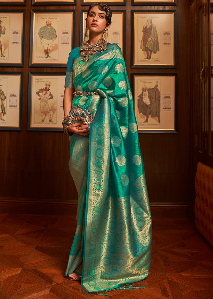 Jungle Green Woven Banarasi Silk Saree