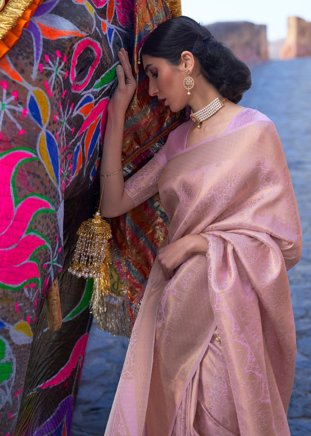 Light Pink Woven Kanjivaram Silk Saree