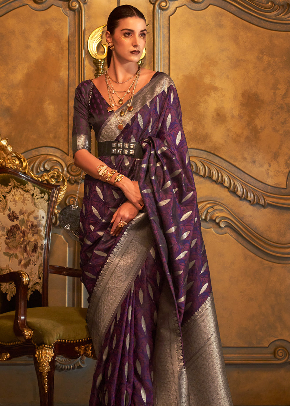 Bloom Purple Woven Banarasi Satin Silk Saree