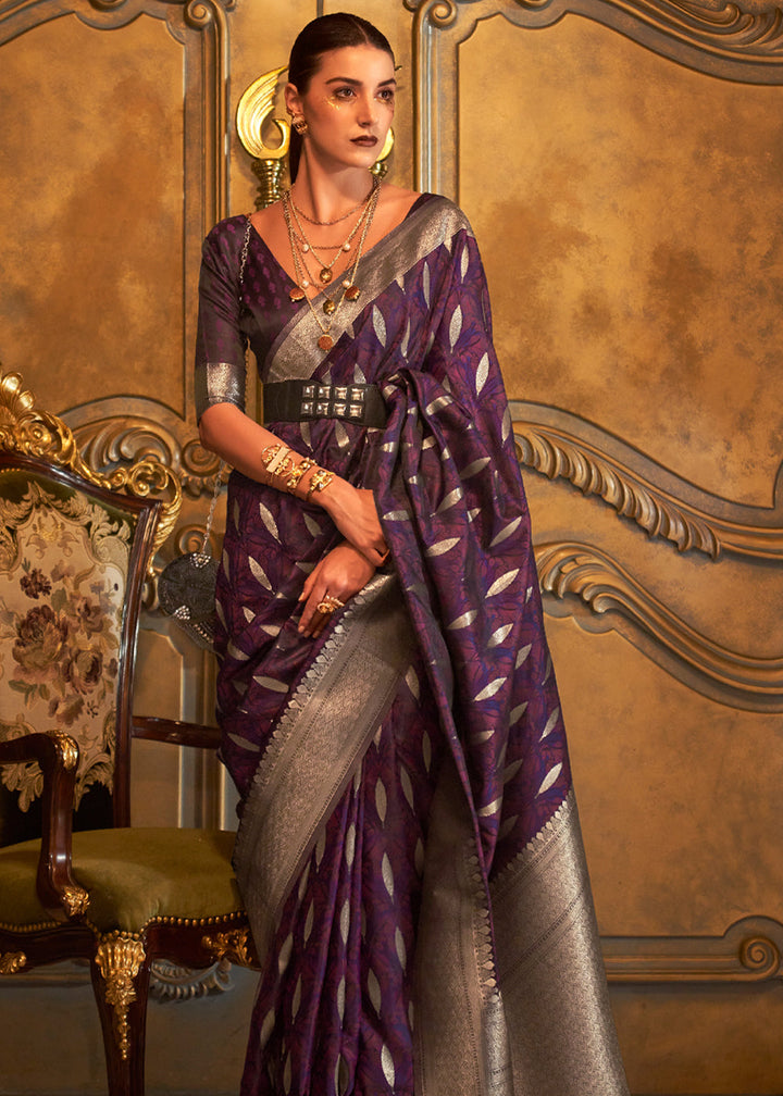 Bloom Purple Woven Banarasi Satin Silk Saree