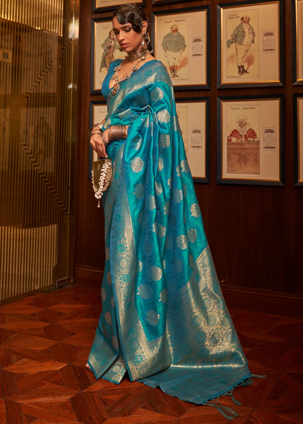 Peacock Blue Woven Banarasi Silk Saree