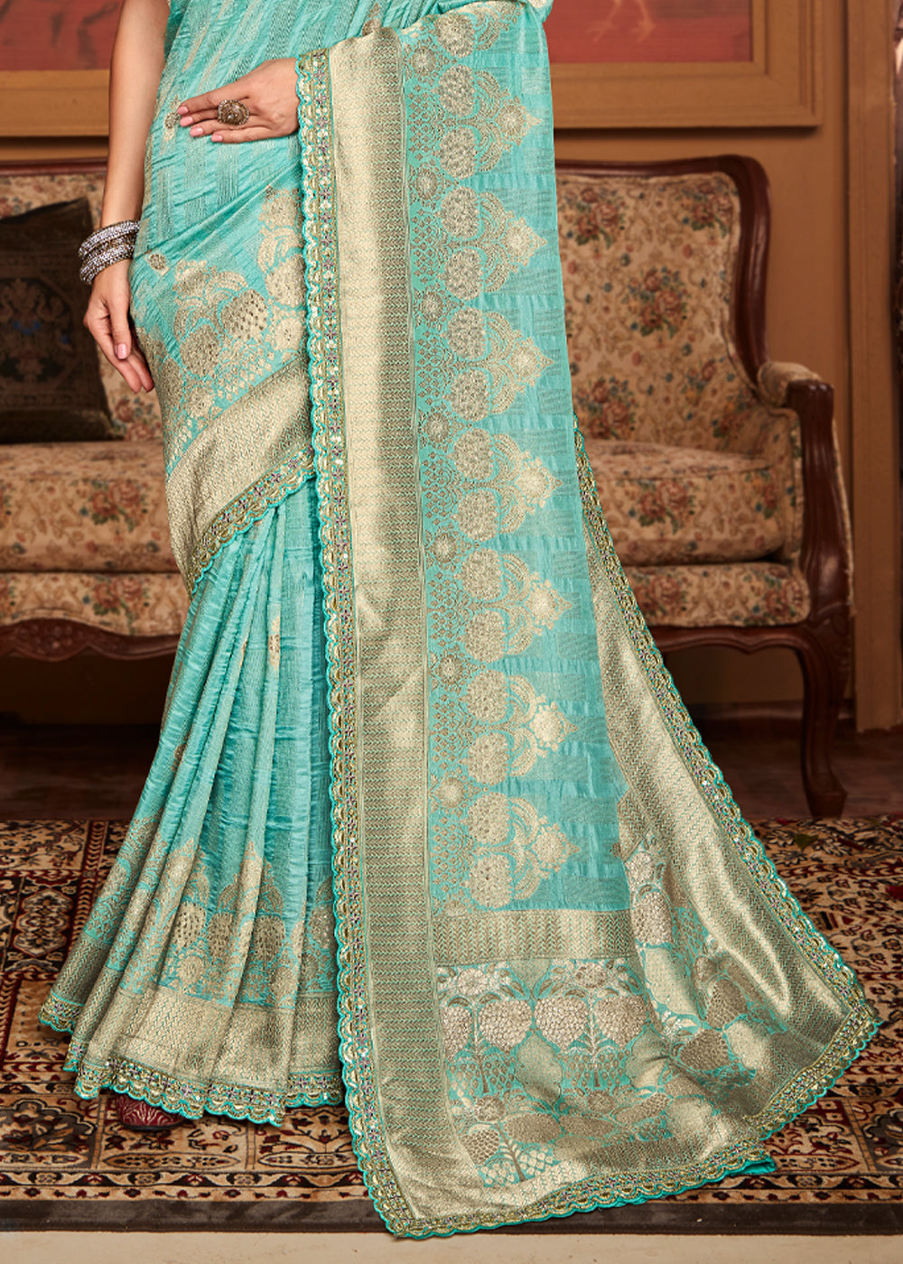 Alluring Blue Designer Soft Pure Dola Silk Saree