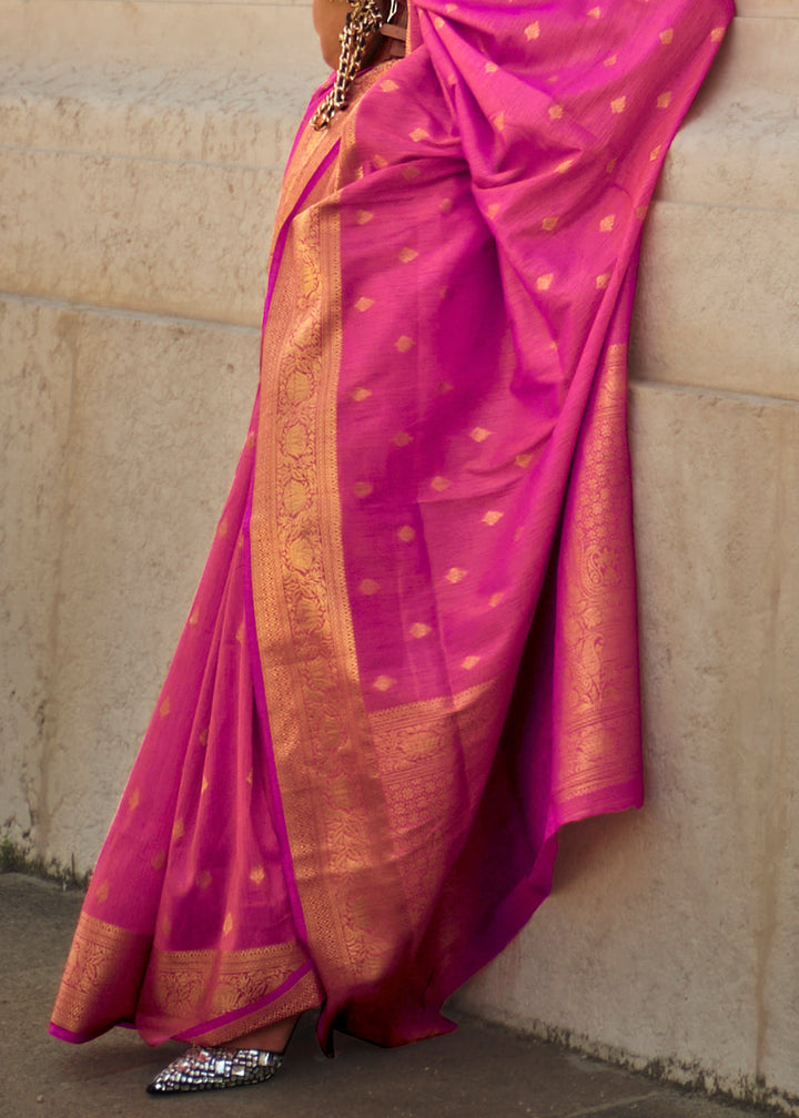 Dark Pink Handloom Weaving khadi silk saree