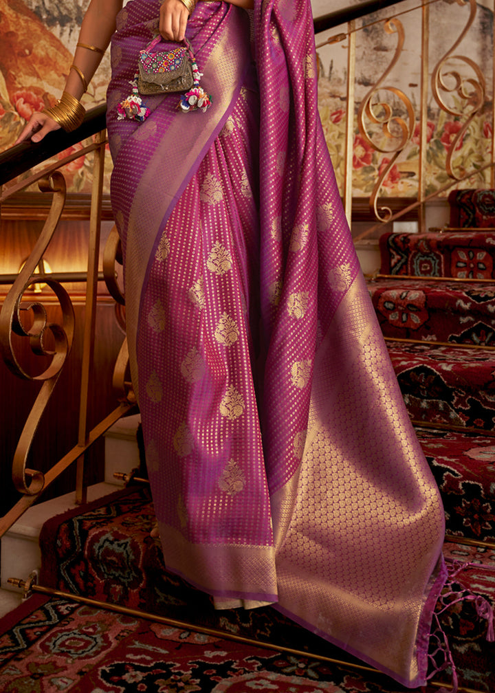 Purple Nylon Chinon Two Tone Weaving Silk Saree