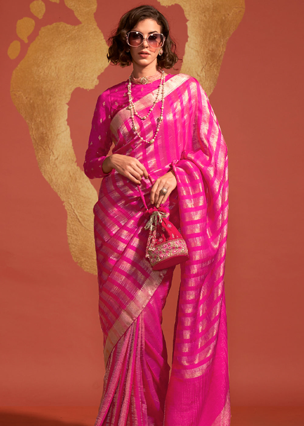 Royal Pink Pure Viscose Handloom Weaving Silk Saree