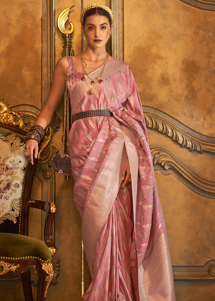 Pink Woven Banarasi Satin Silk Saree