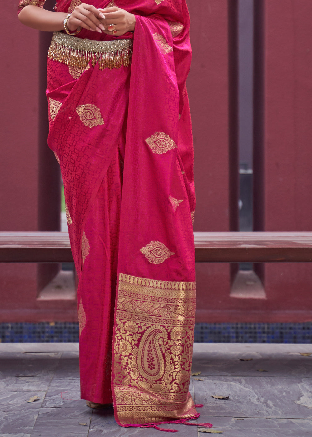 Pink Woven Banarasi Satin Silk Saree