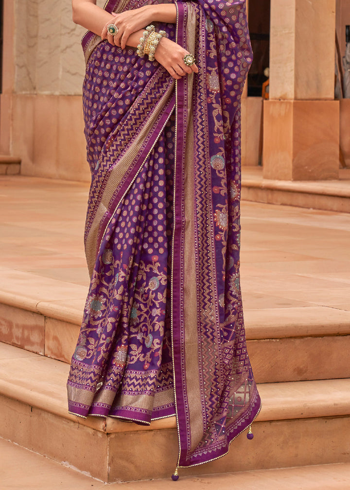 Orchid Purple Woven Brasso Silk Saree With Blouse