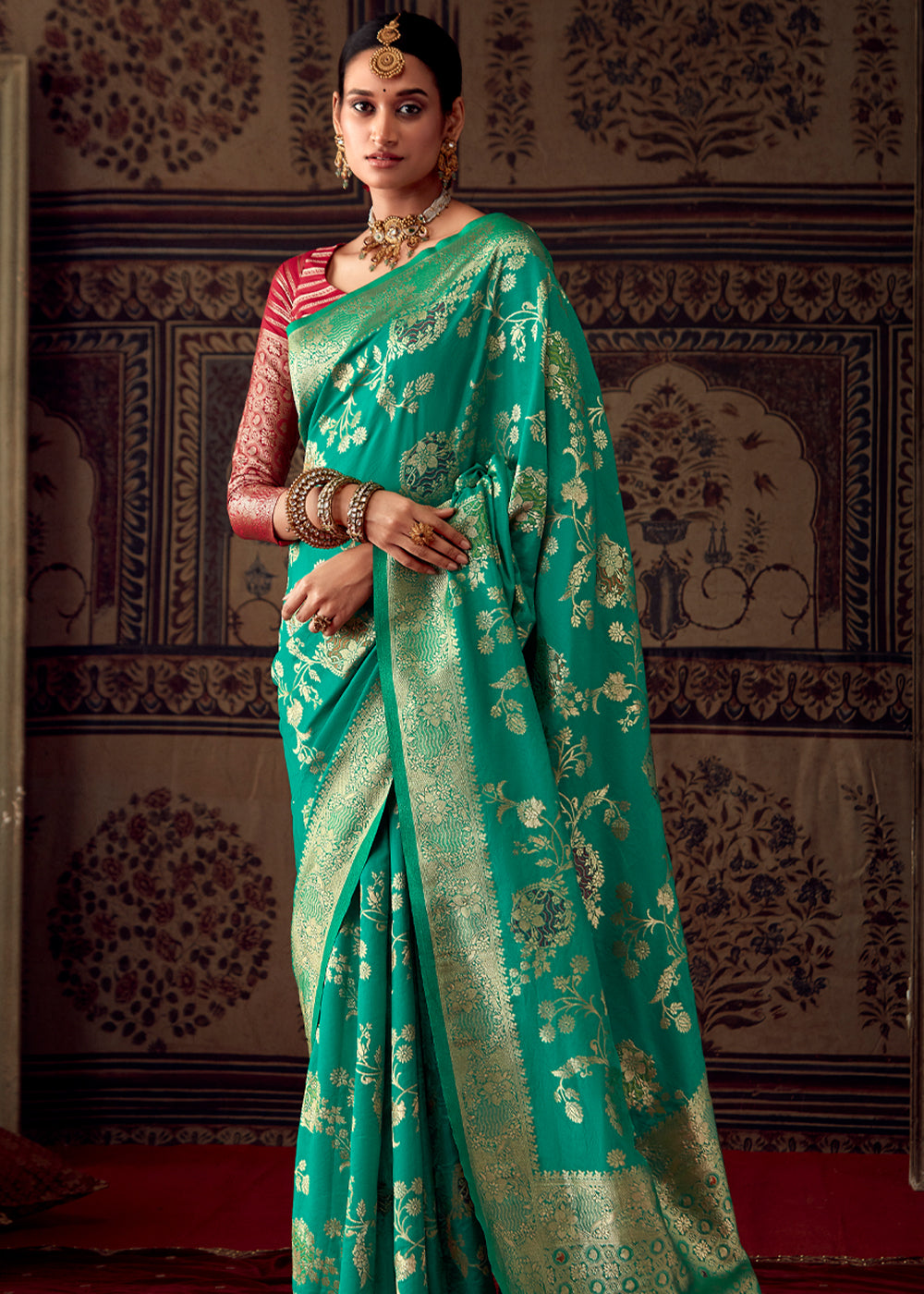 Mint Green Woven Georgette Silk Saree