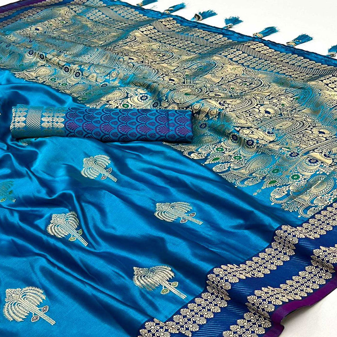 Dark Blue Pure Satin Chaap Handloom Weaving Silk Saree