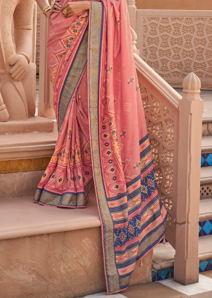 Rose Peach Designer Patola Silk Saree