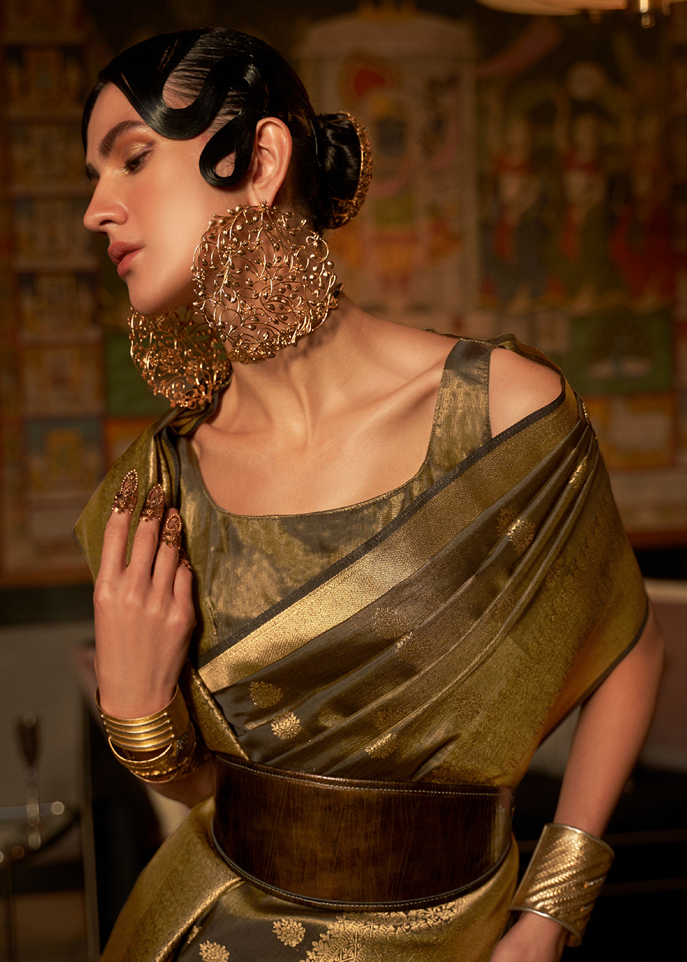 Golden Brown Handloom Woven Silk Saree