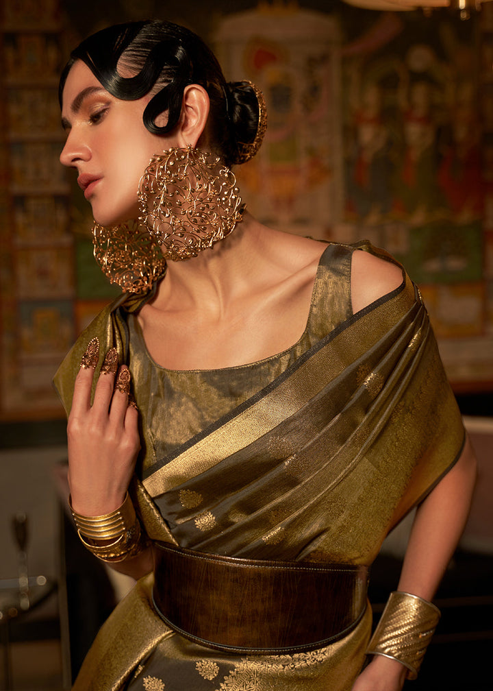 Golden Brown Handloom Woven Silk Saree