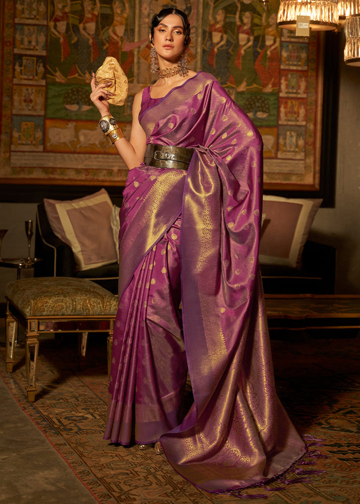 Mulberry Purple Handloom Woven Silk Saree