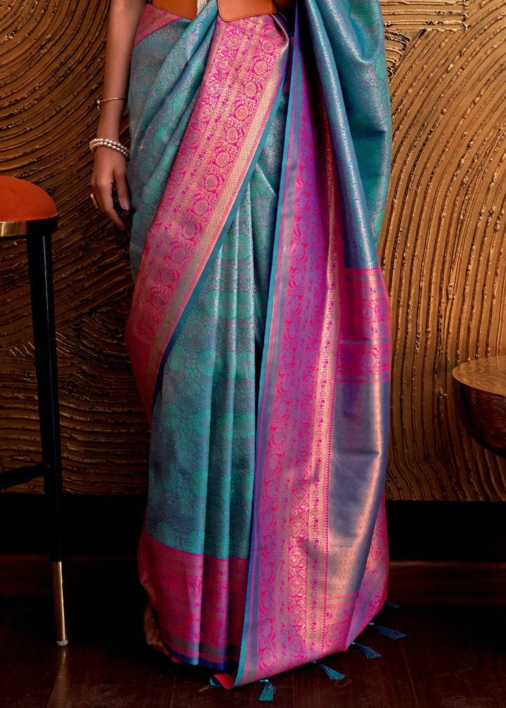 Blue Chaap Handloom Weaving Silk Saree With Brocade Blouse