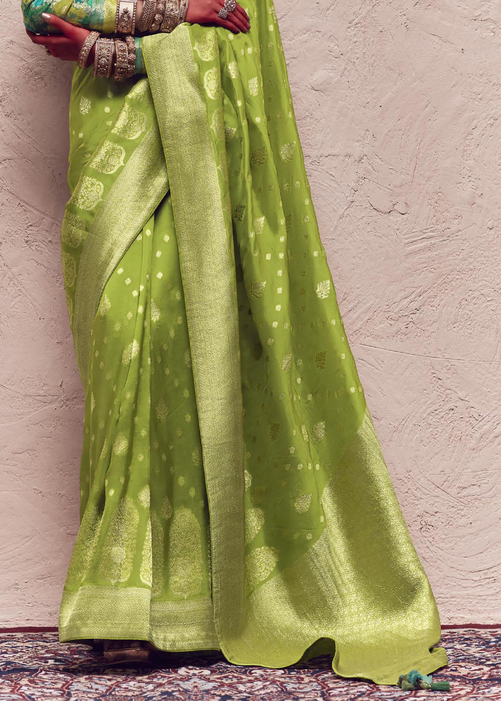 Parrot Green Tissue Banarasi Silk Saree