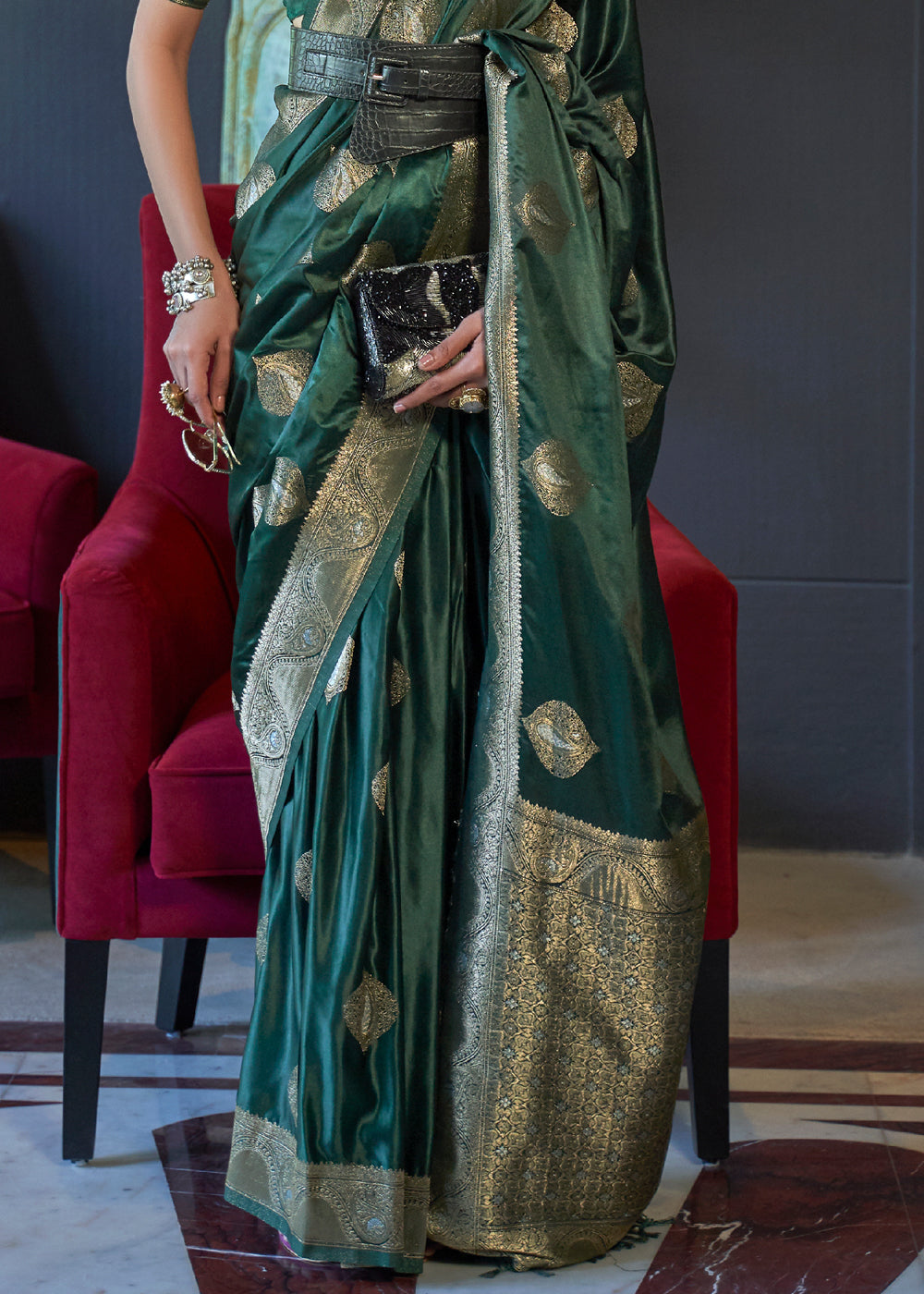 Green Satin Handloom Weaving Silk Saree