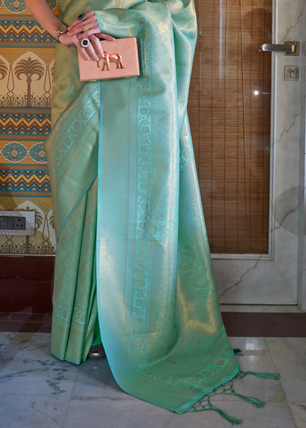 Teal Green Woven Kanjivaram Silk Saree