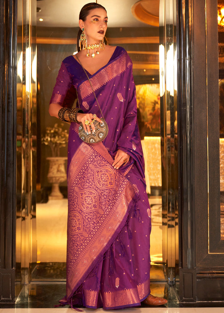 Orchid Purple Zari Handloom Woven Tussar Silk Saree