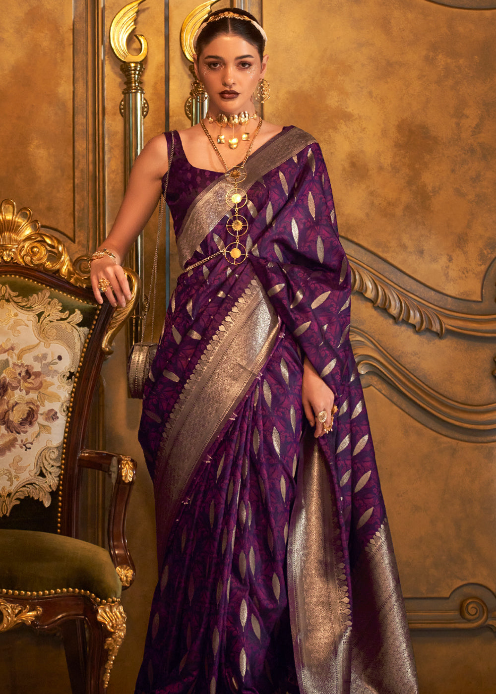 Purple Woven Banarasi Satin Silk Saree