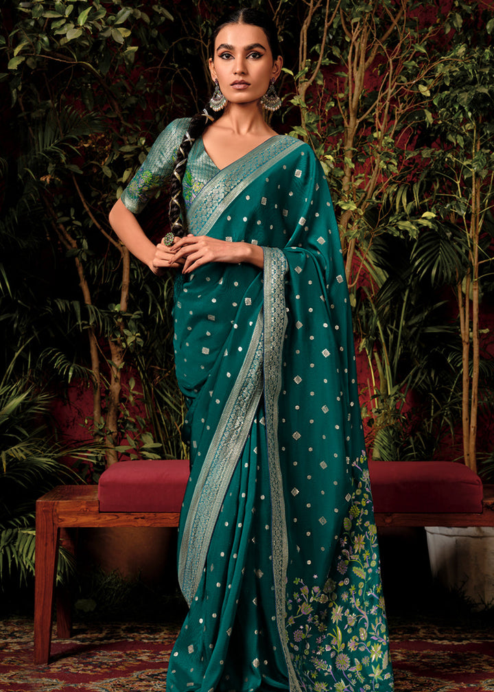 Antique Green Woven Dola Silk Saree with Blouse