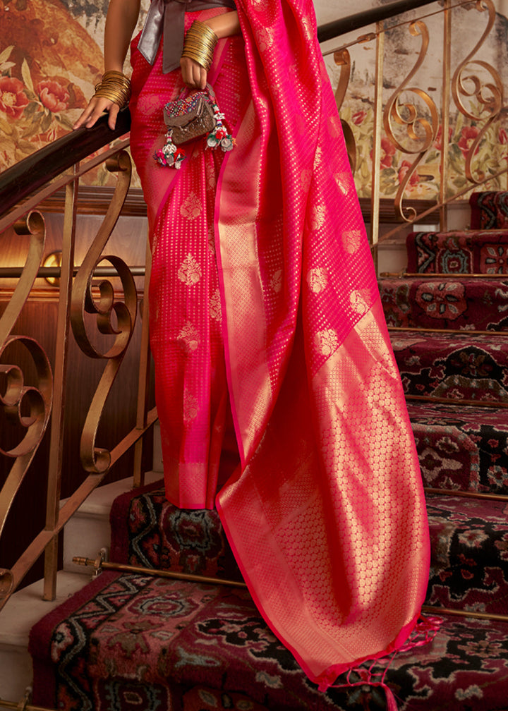 Dark Pink Nylon Chinon Two Tone Weaving Silk Saree