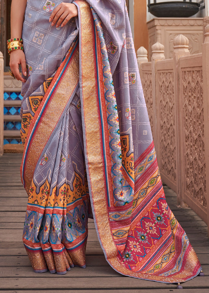 Lavender Designer Patola Silk Saree