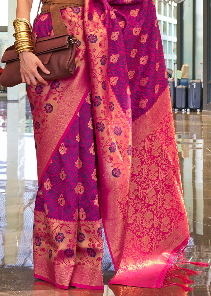 Purple and Pink Handloom Woven Silk Saree