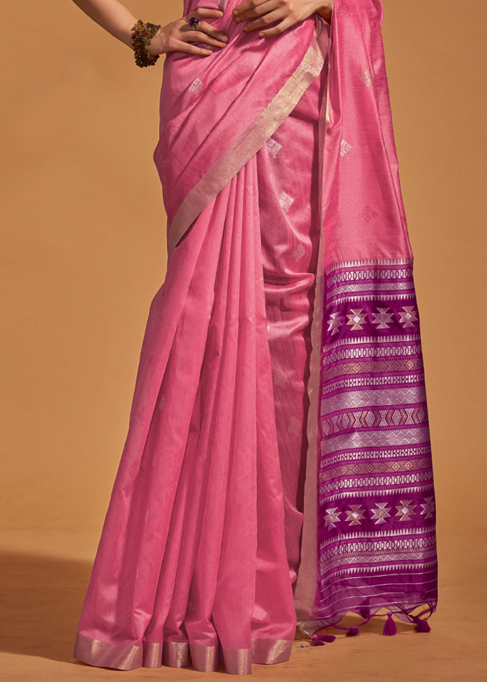 Pink Purple Handloom Weaving Saree