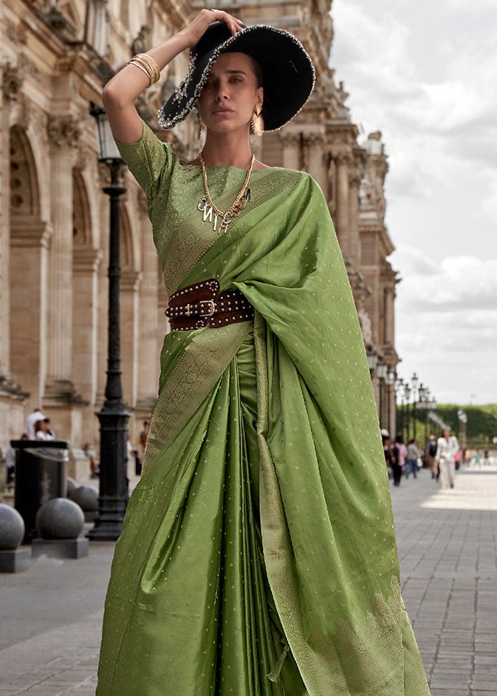 Green Woven Satin silk saree with brocade blouse