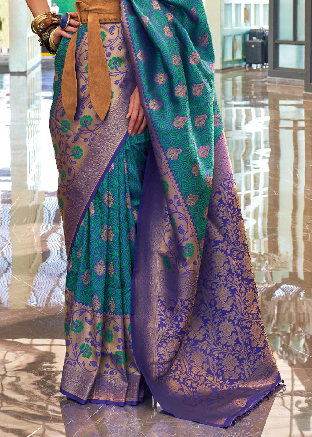 Teal Blue Handloom Woven Silk Saree