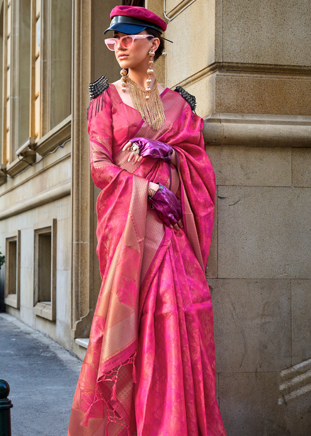 Magenta Pink Dual Tone Handloom Woven Organza Silk Saree