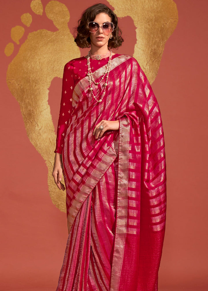 Red Pure Viscose Handloom Weaving Silk Saree