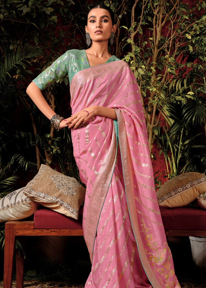 Delight Pink Woven Dola Silk Saree with Blouse