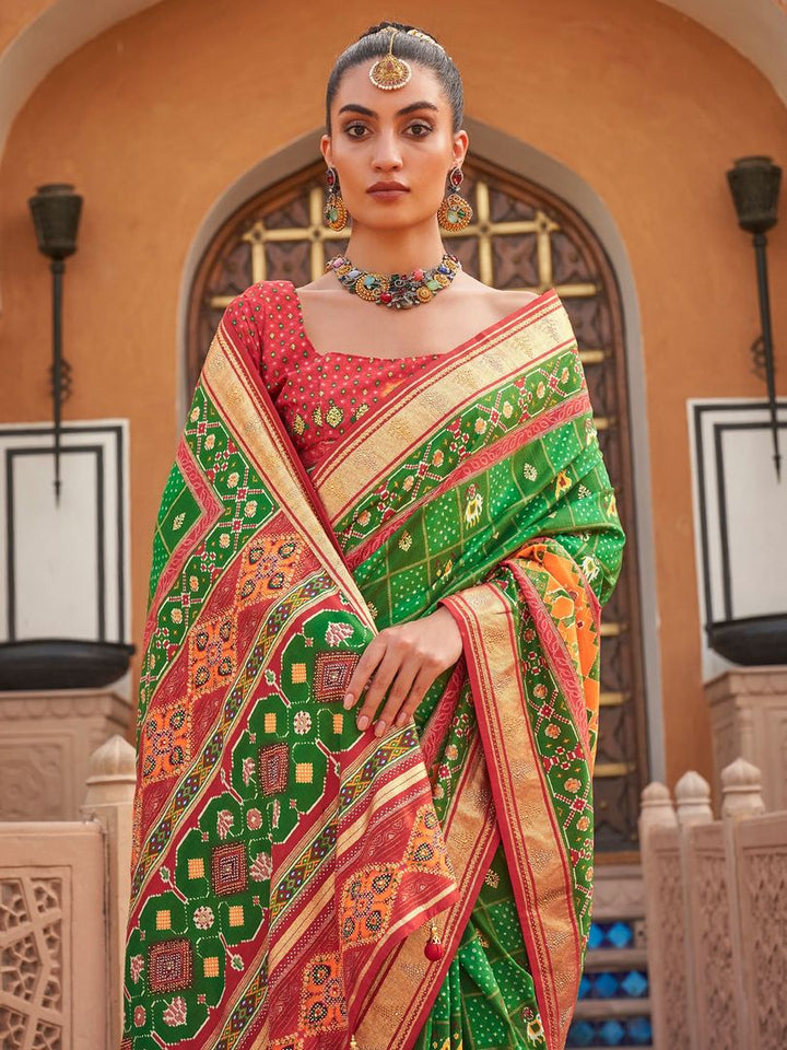 Forest Green Designer Patola Silk Saree