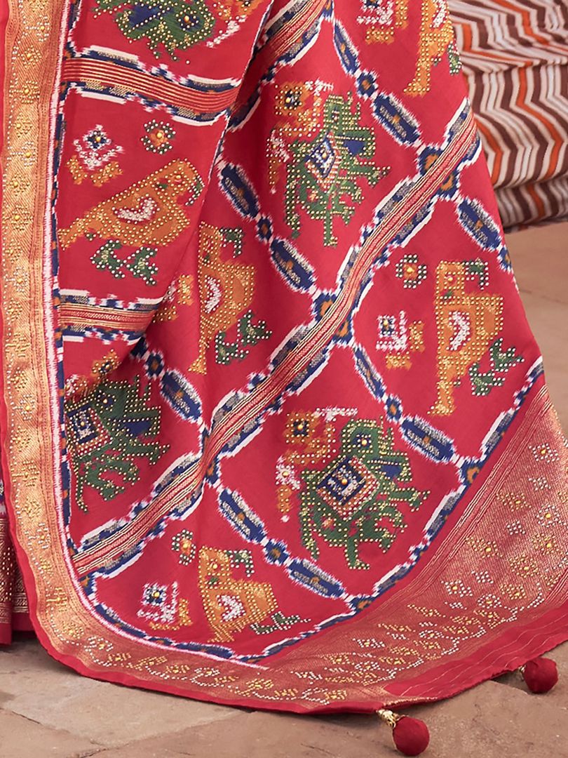 Green and Red Designer Patola Silk Saree