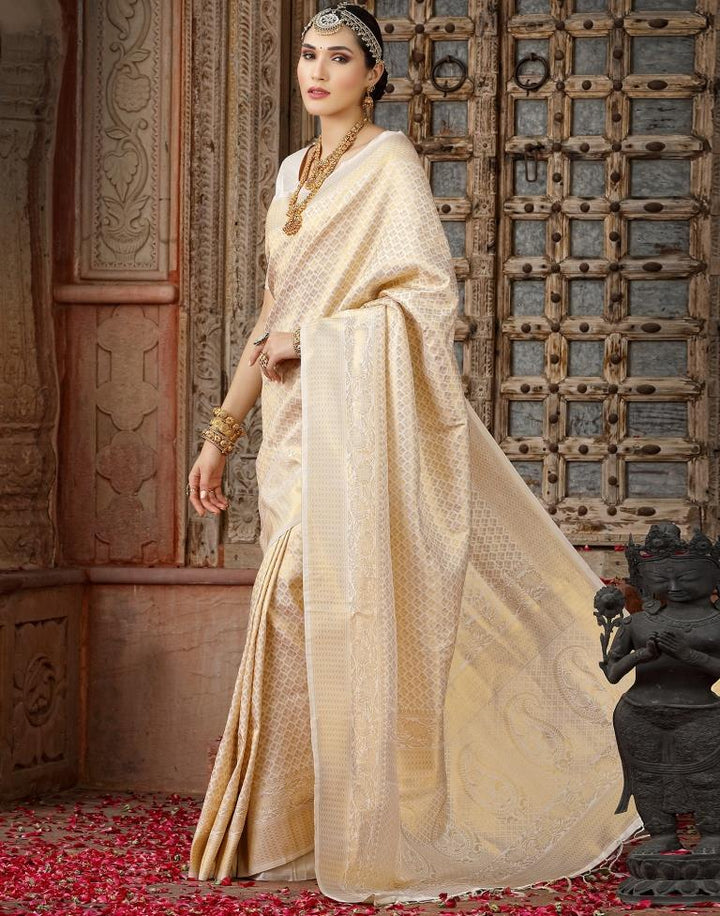 Beige Woven Kanjivaram Silk Saree