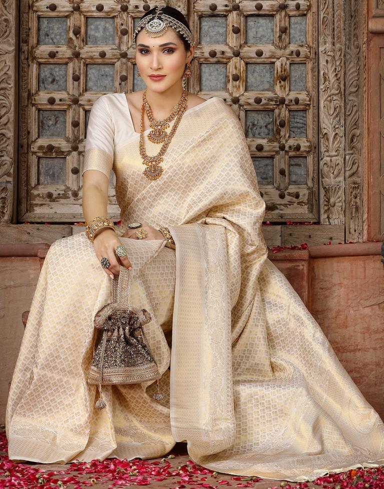 Beige Woven Kanjivaram Silk Saree