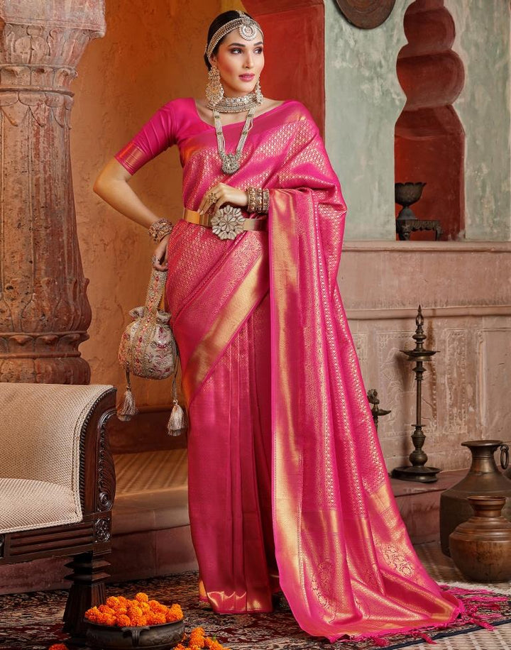 Royal Pink Woven Kanjivaram Silk Saree