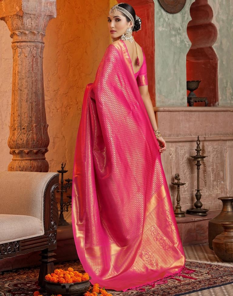 Royal Pink Woven Kanjivaram Silk Saree