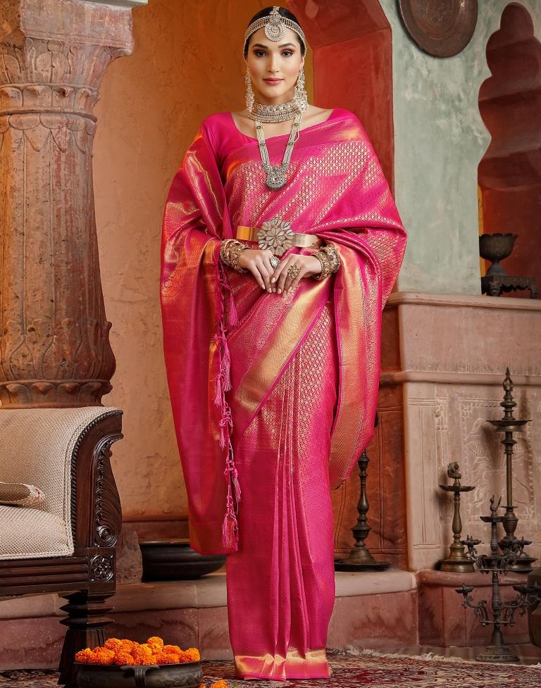 Royal Pink Woven Kanjivaram Silk Saree