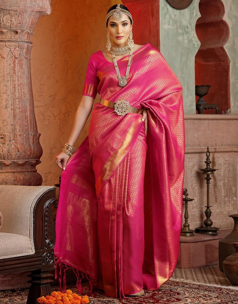 Royal Pink Woven Kanjivaram Silk Saree