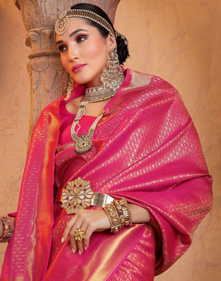 Royal Pink Woven Kanjivaram Silk Saree