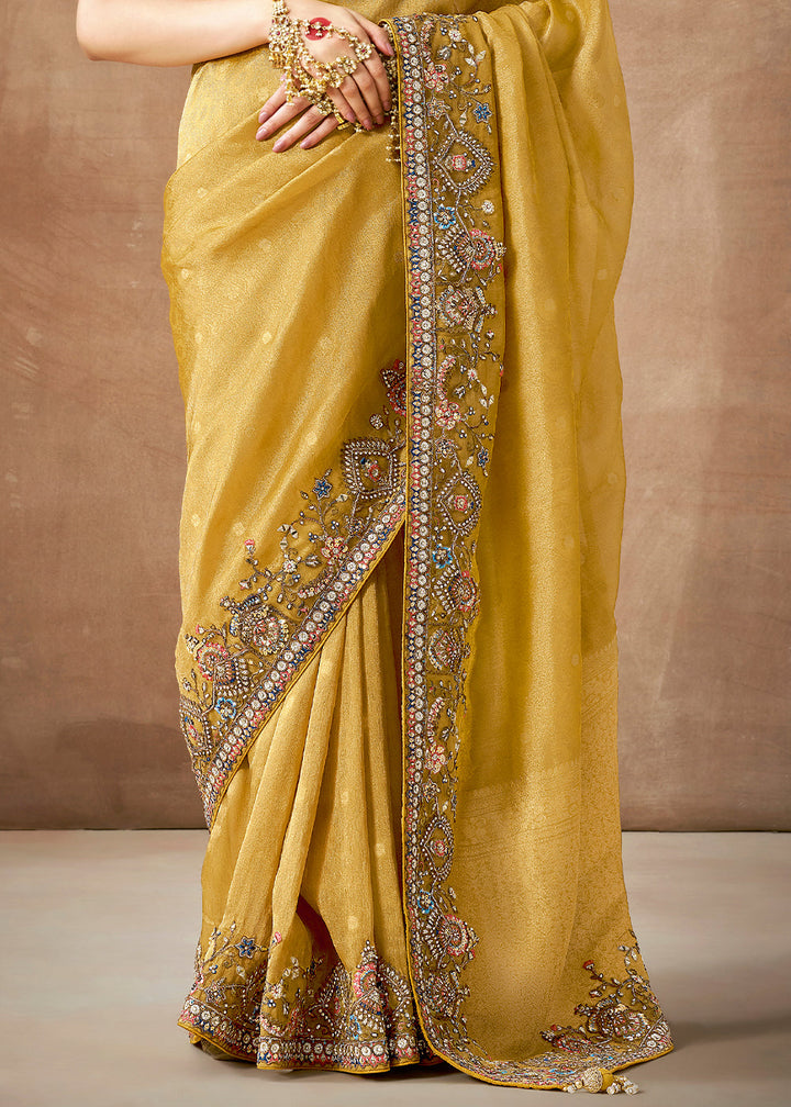 Wedding Special Yellow Woven Tissue Dola Silk Saree with Designer Blouse