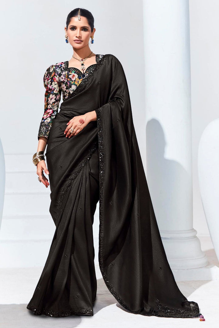 Simmer Black Tissue Organza Silk Saree