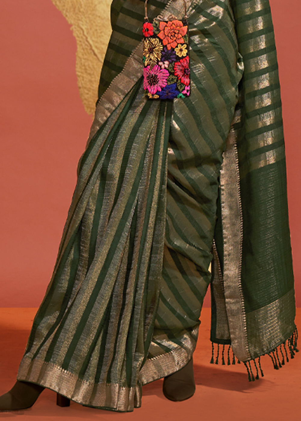 Olive Green Pure Viscose Handloom Weaving Silk Saree